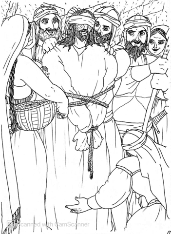 The Soldiers At Caiaphas House Then Took Jesus Blindfolded Him And Hit Him Numerous Times Coloring Page